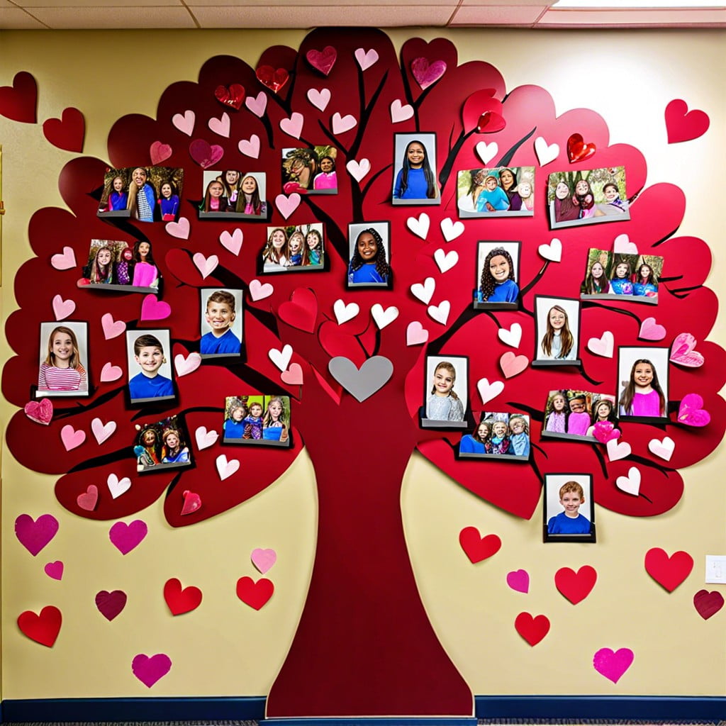 tree of hearts with student photos
