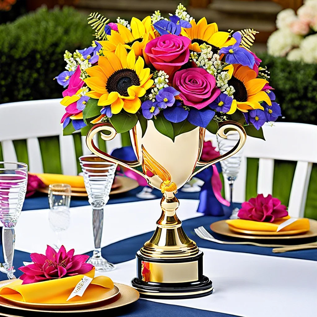 trophy cups with flowers