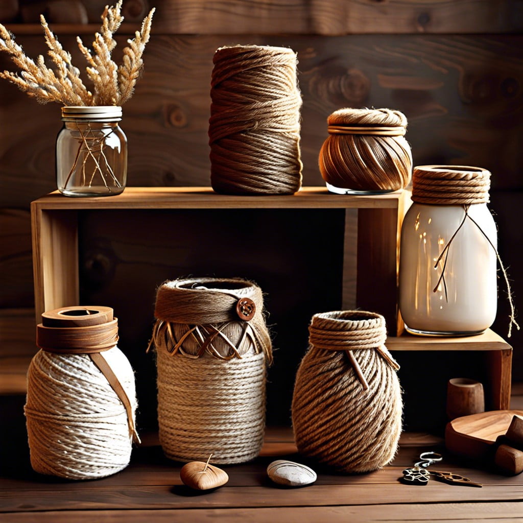 twine wrapped jars with rustic charms