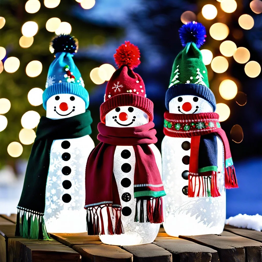 upcycled wine bottle snowmen