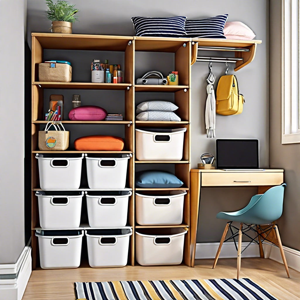 use stackable storage bins for organization