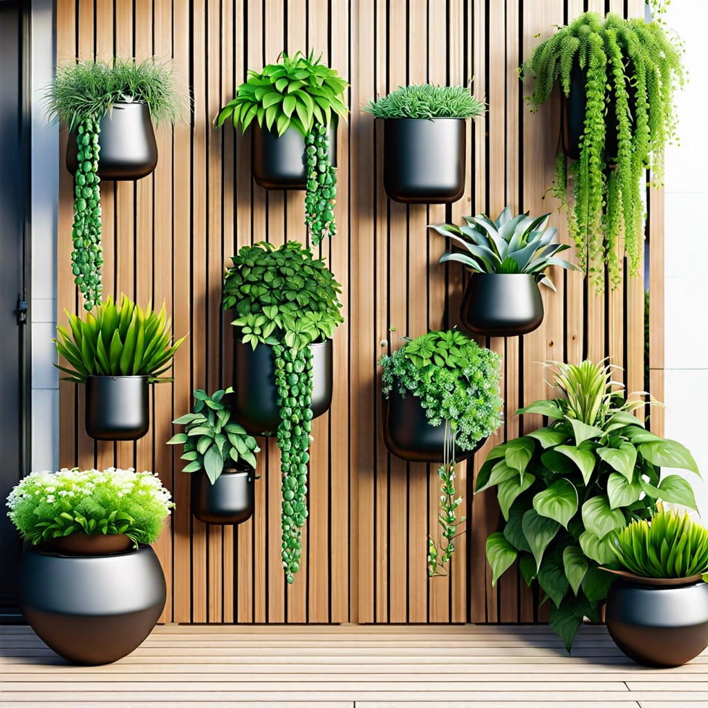 vertical garden with hanging pots
