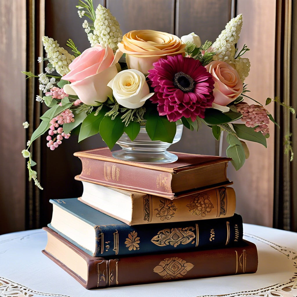 vintage book and flower stack