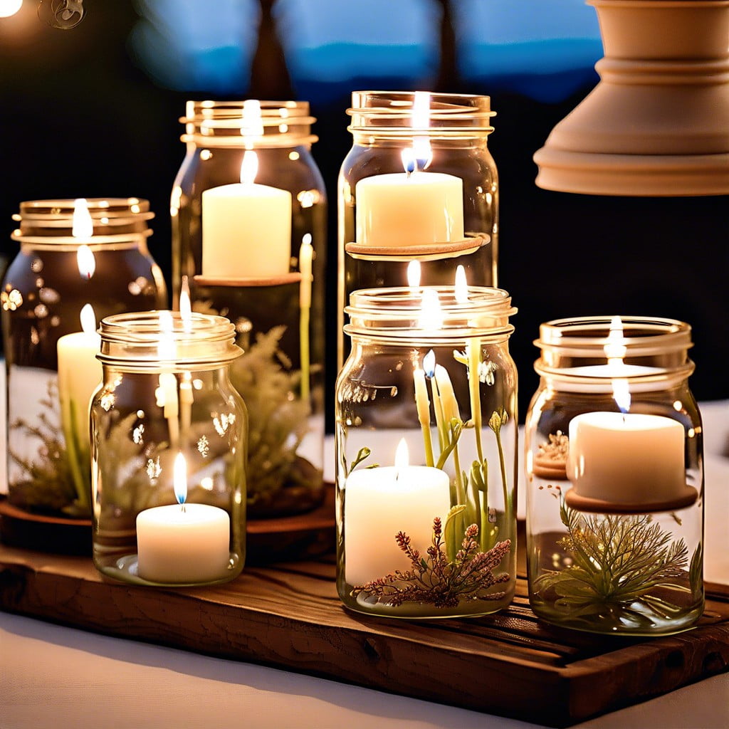 vintage glass jars with floating candles