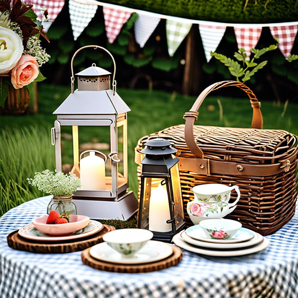 vintage lanterns and mismatched china for a rustic look