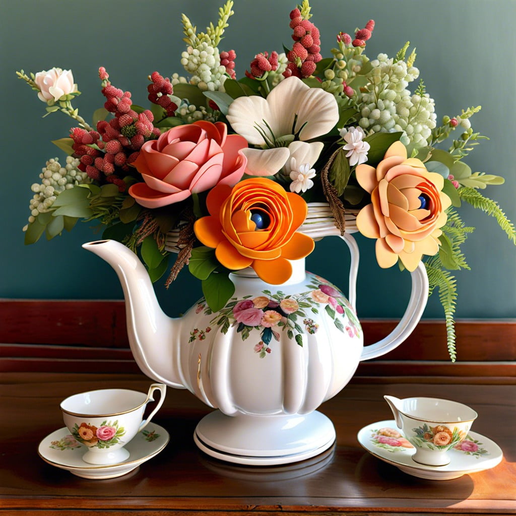 vintage teapot arrangement