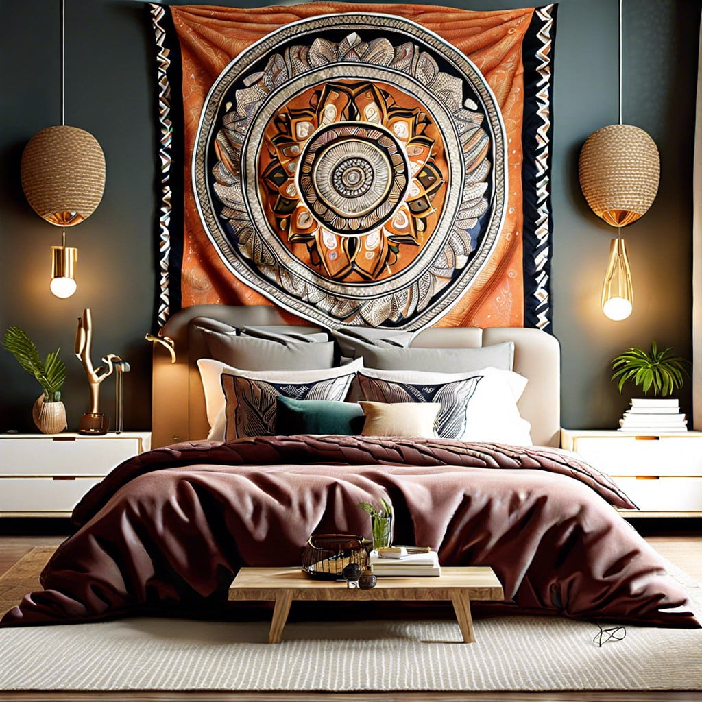 wall mounted tapestry or oversized fabric headboard
