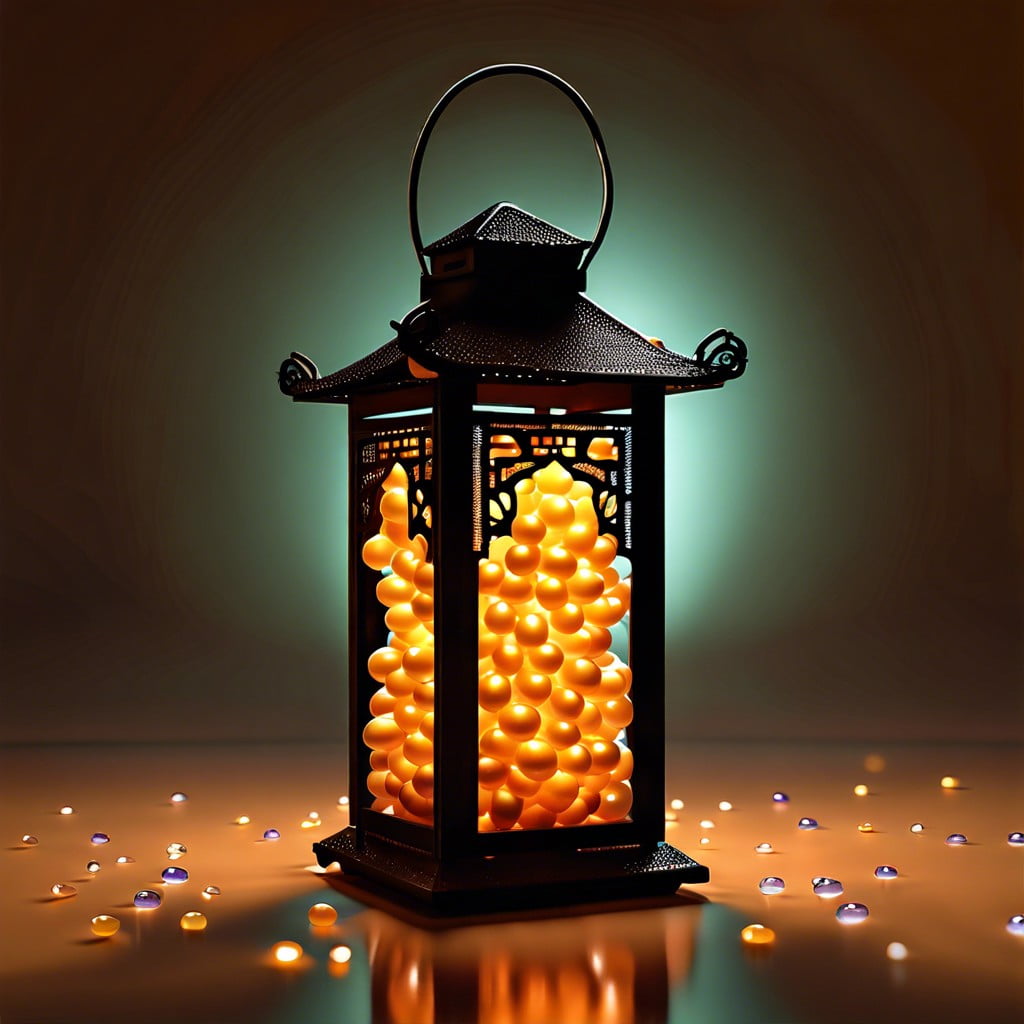 water beads in lanterns for a soft glow