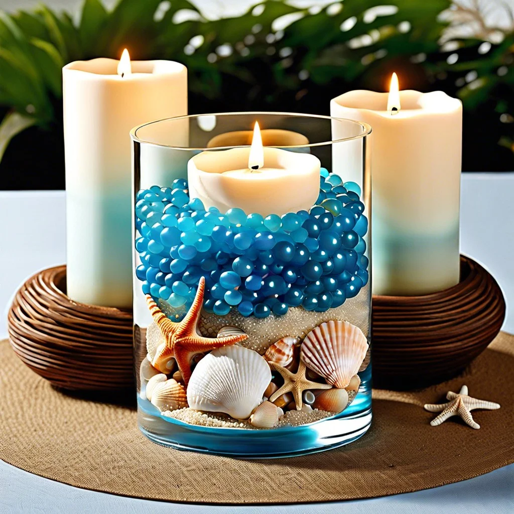 water beads with seashells and sand layers