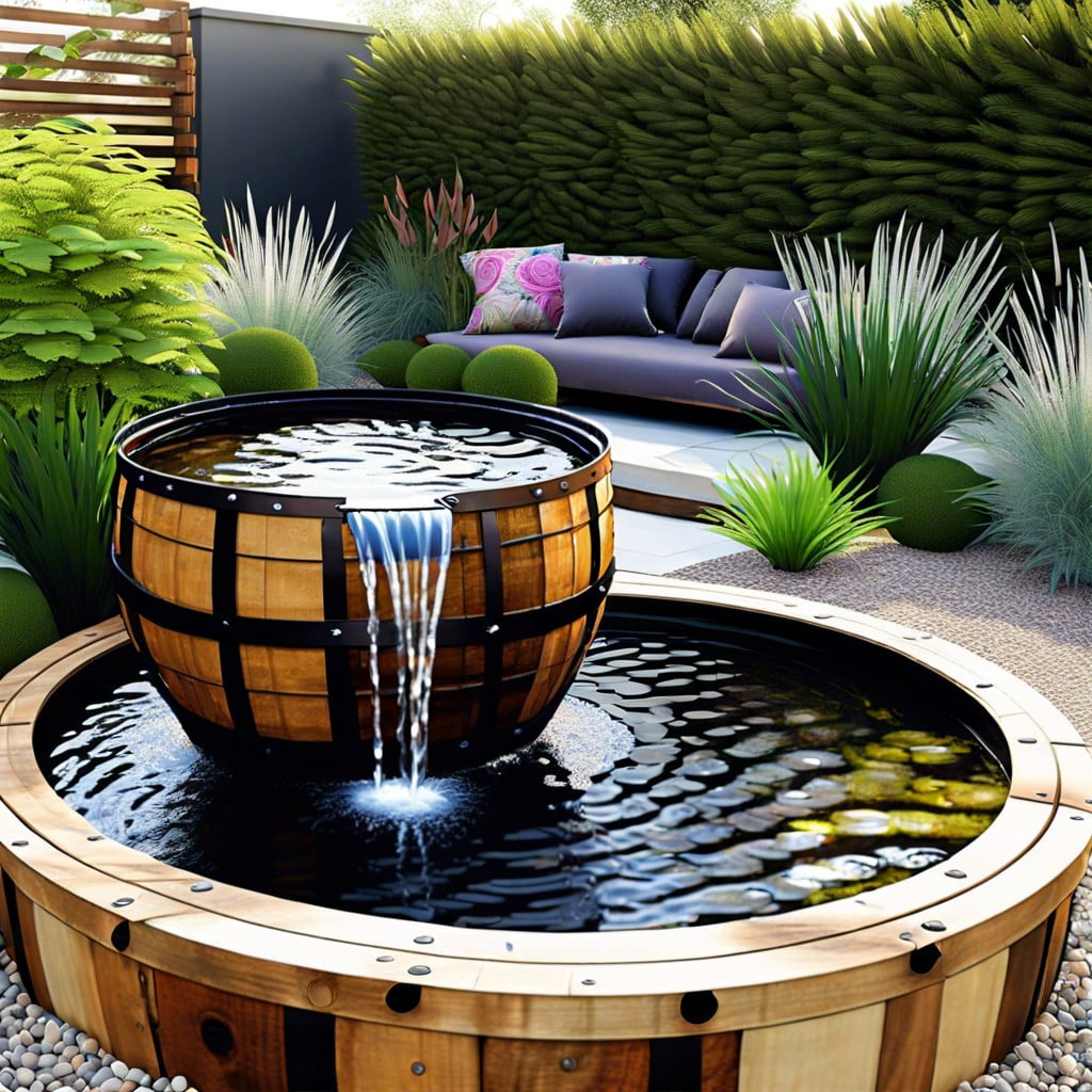 water features with recycled barrels