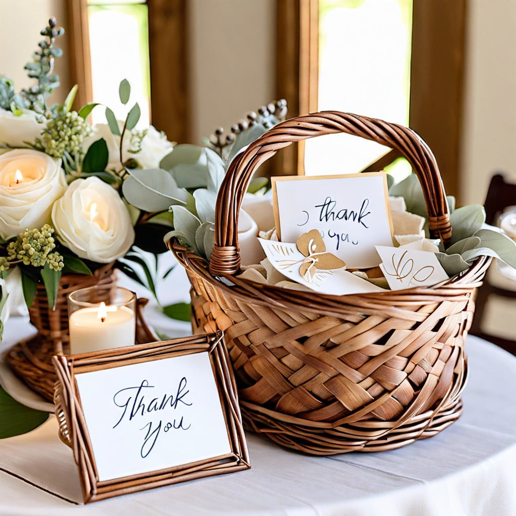 wicker baskets with thank you notes