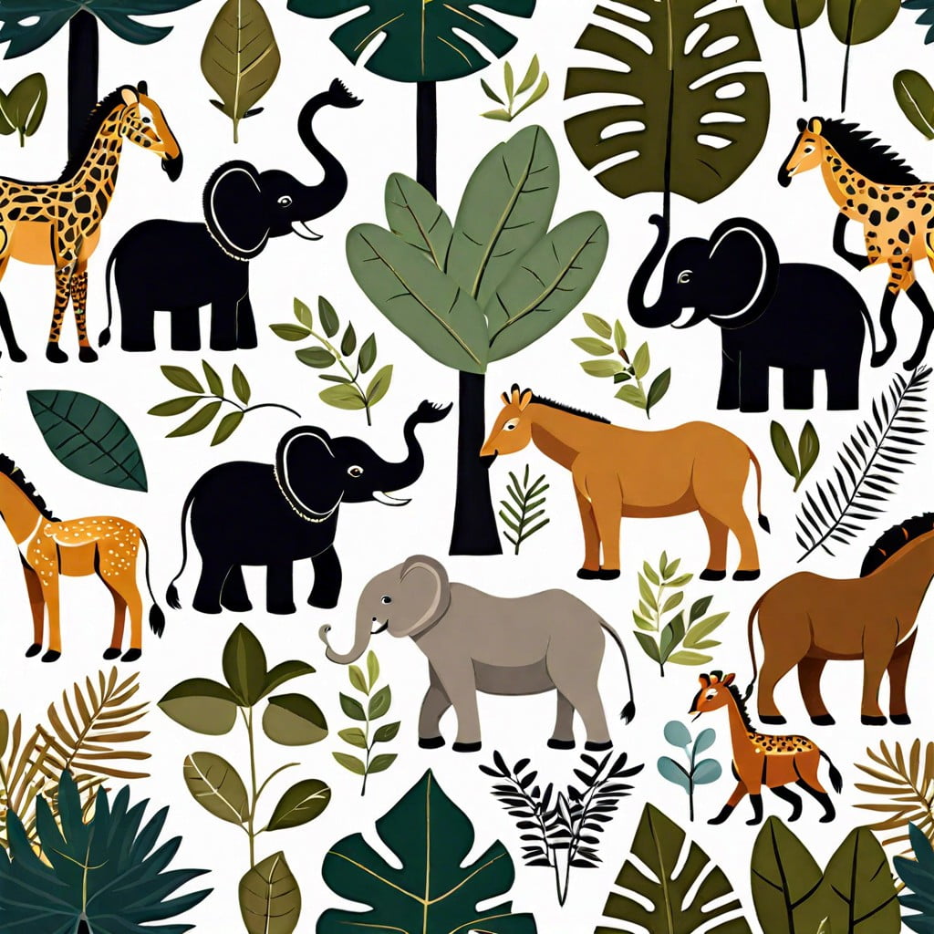 wildlife safari jungle animals greenery and earth tones