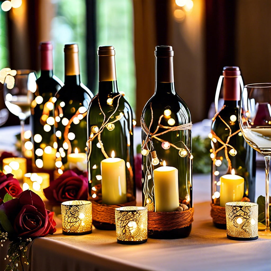 wine bottles with fairy lights