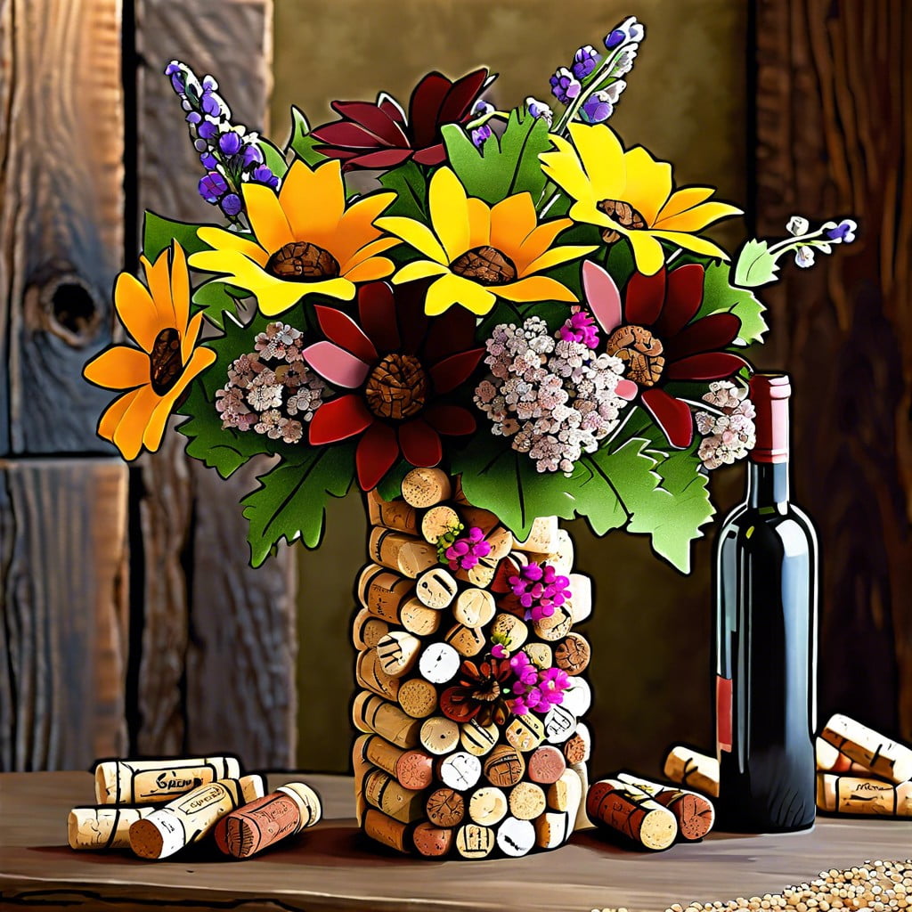 wine corks and wildflowers