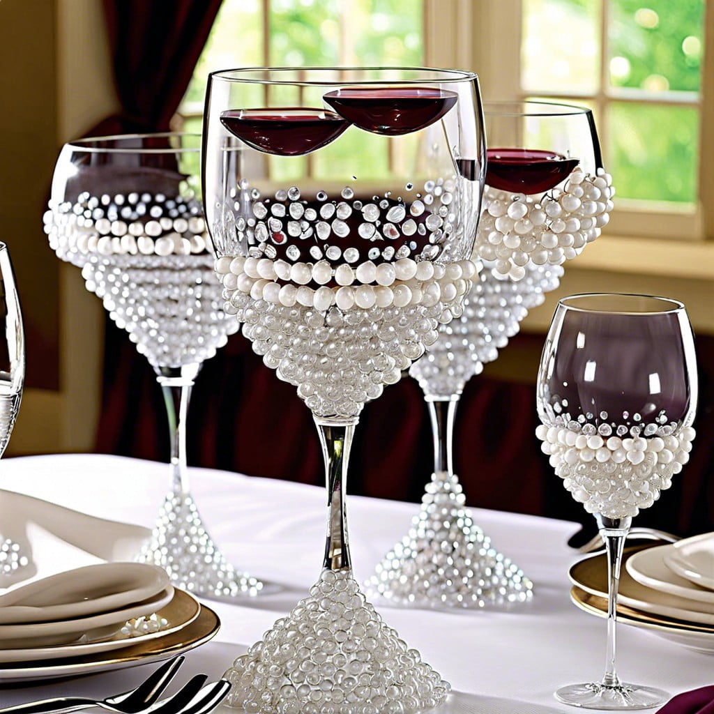 wine glasses upside down with water beads under the stem