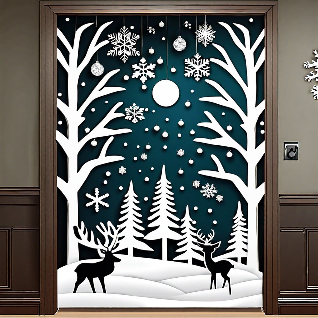 winter forest create a snowy forest scene with paper trees snowflakes and animals