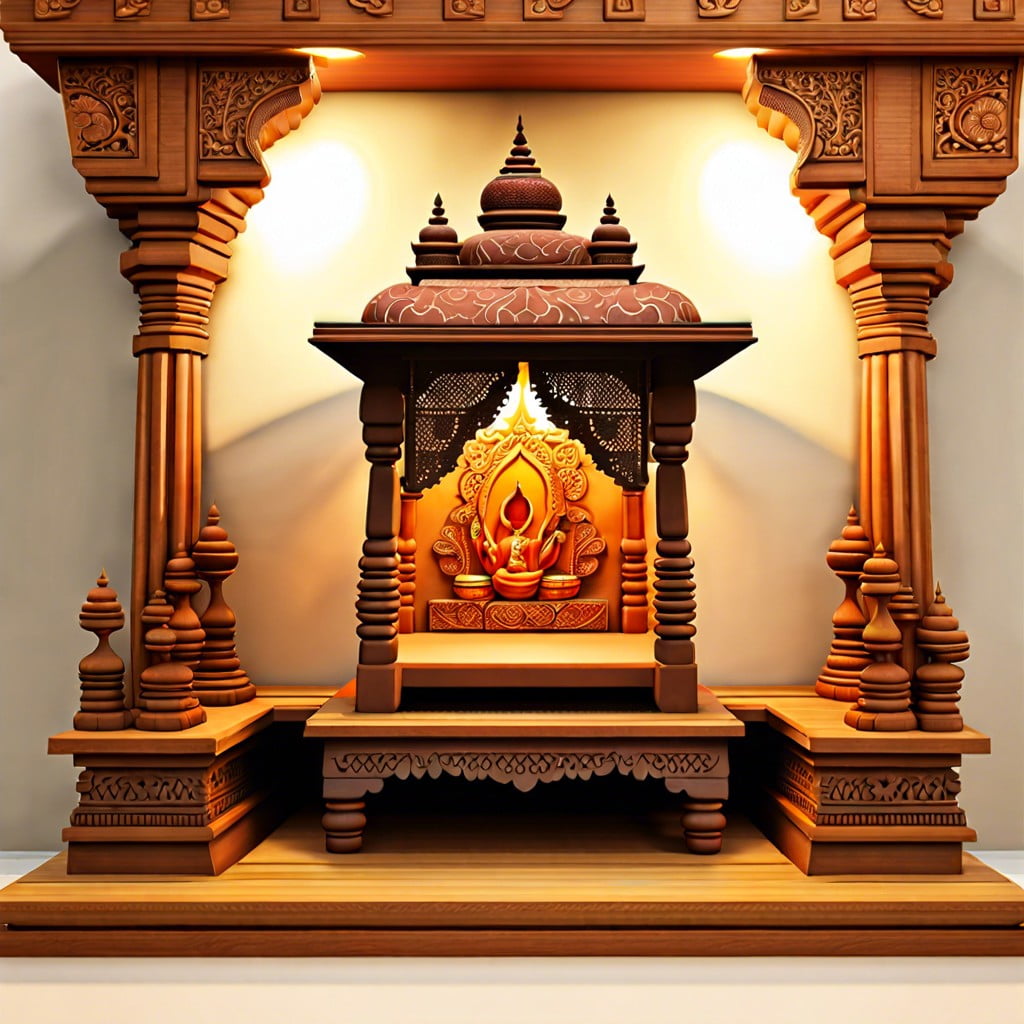 wooden mandir with carvings
