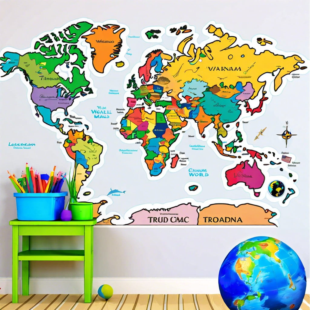 world map wall decal for geography lessons