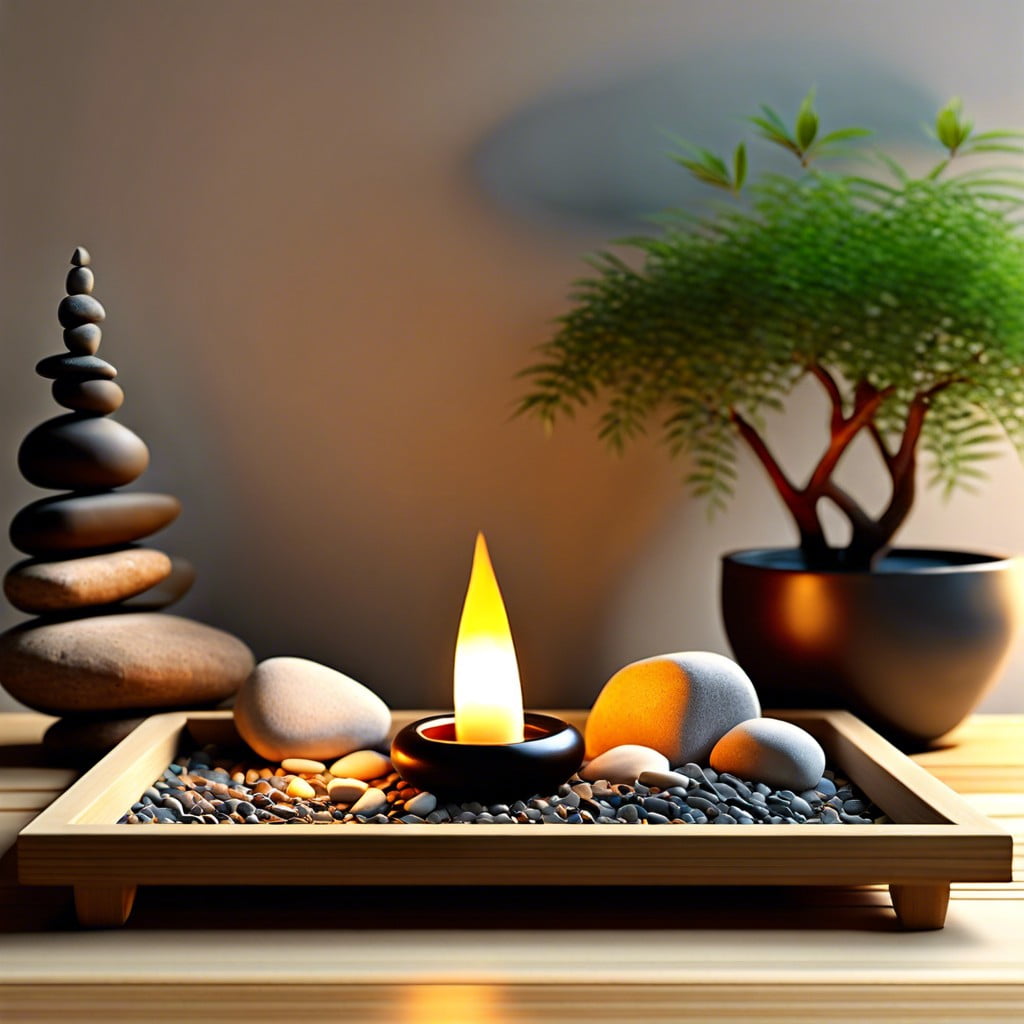 zen corner with sand tray and smooth stones