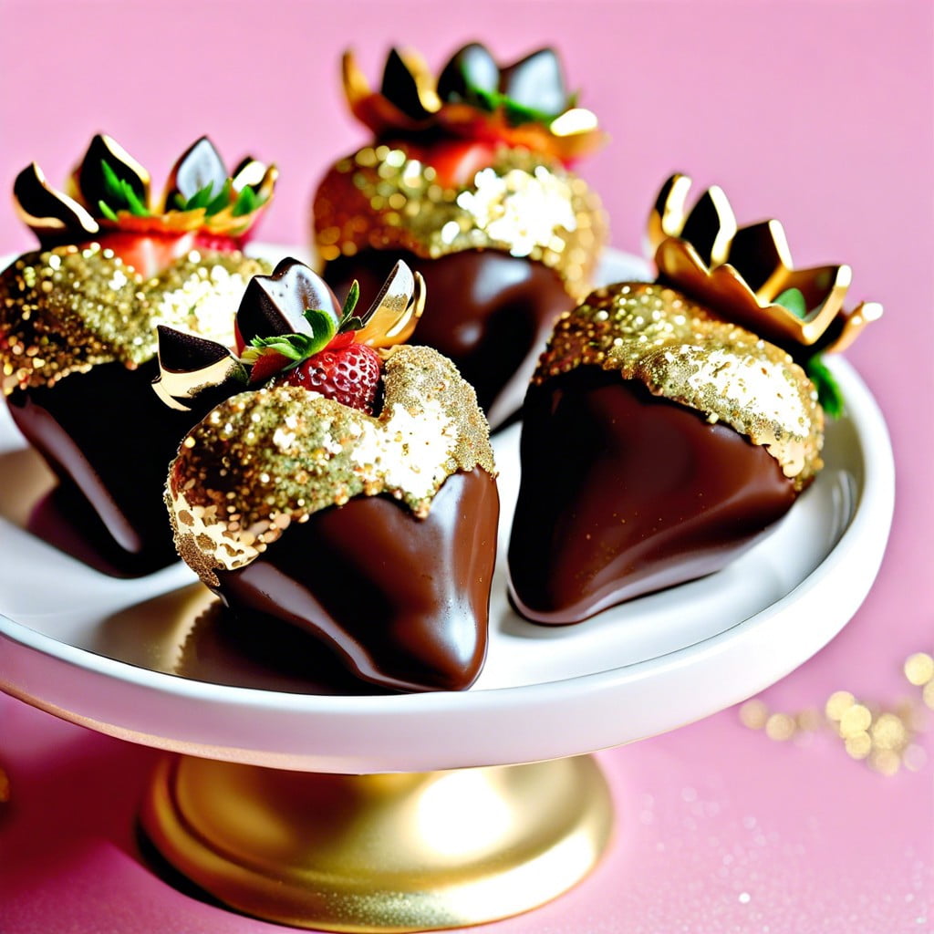 chocolate dipped strawberries with gold glitter