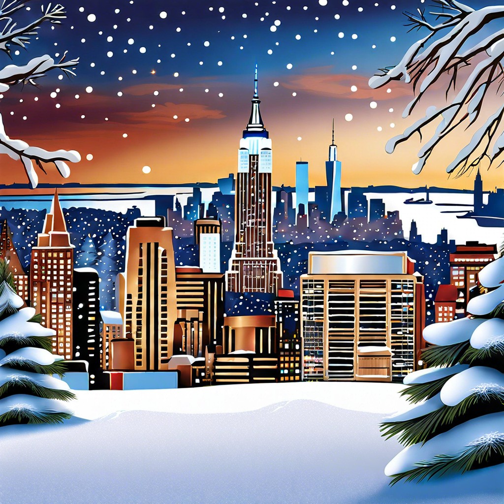 christmas in new york skyline amp snow