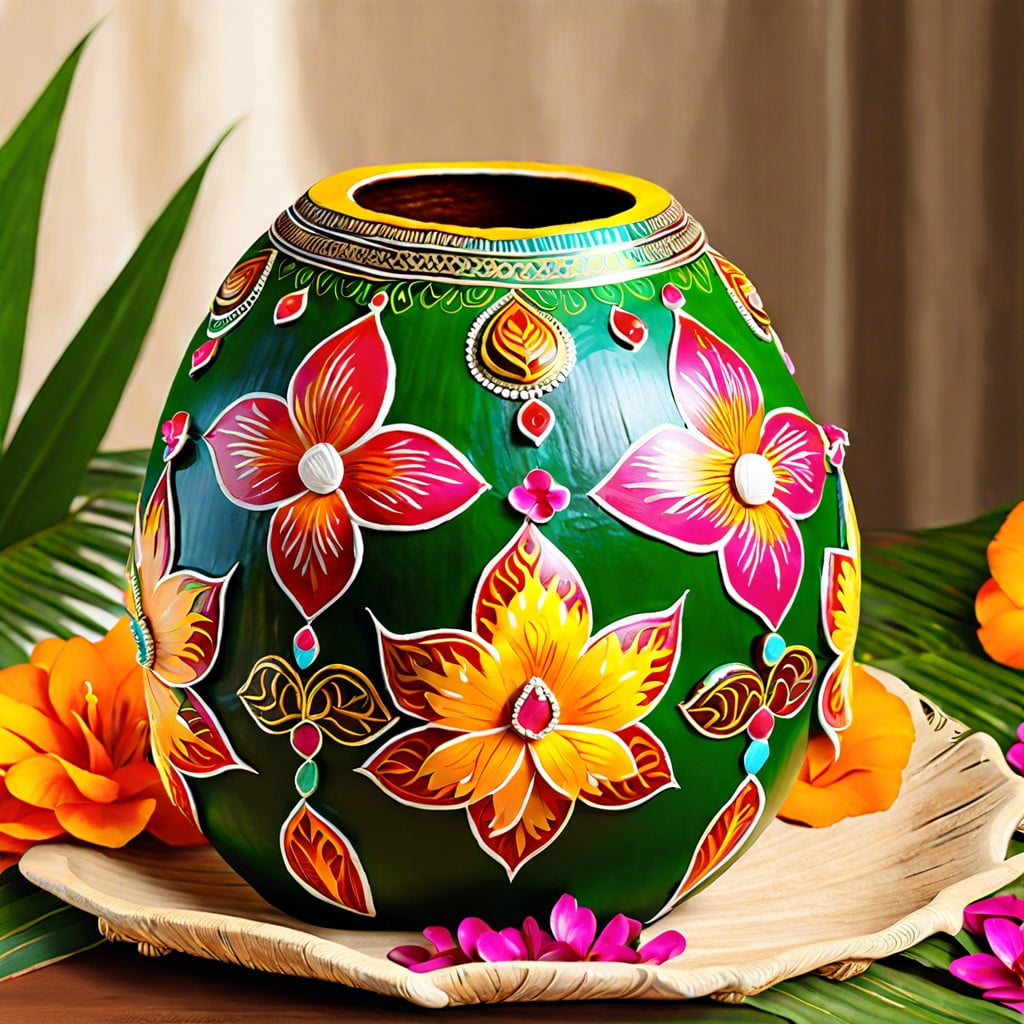 coconut centerpiece painted with kumkum designs
