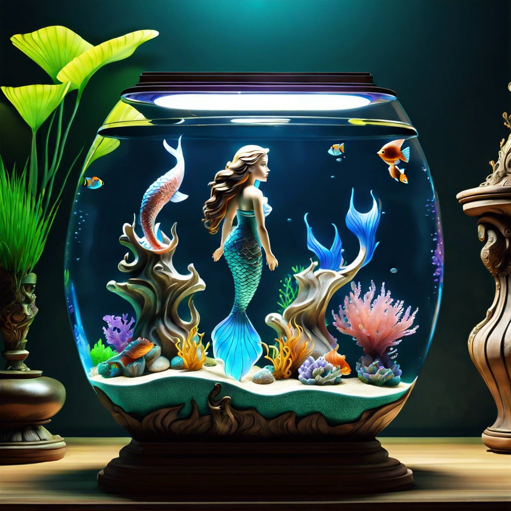 fantasy underwater kingdom with mermaid statues