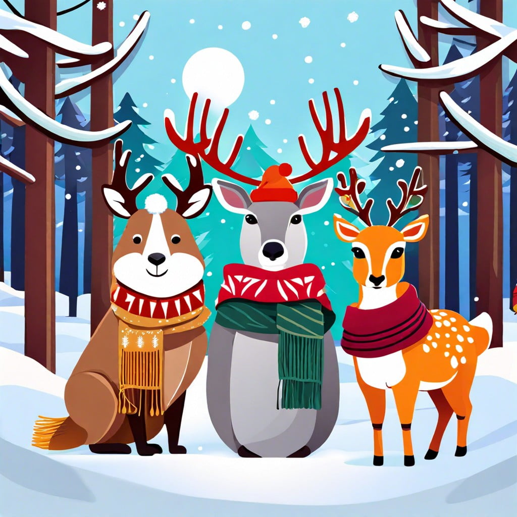 festive animals in scarves