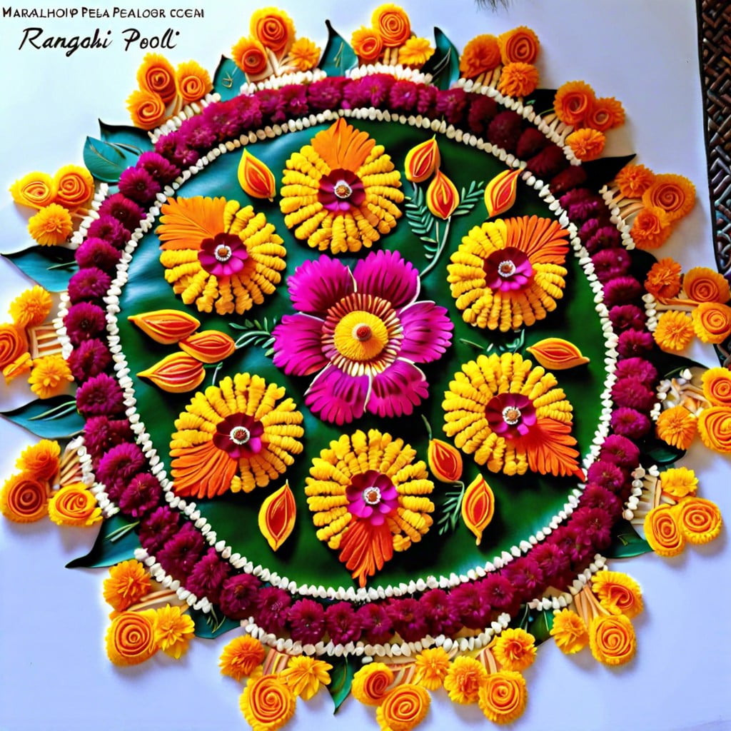 floral rangoli with marigold petals