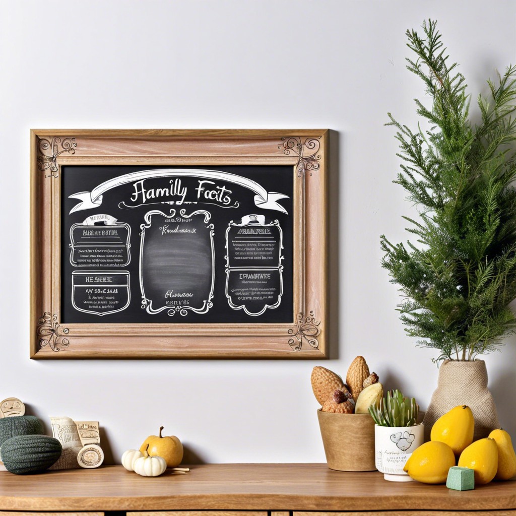 framed chalkboard with family fun facts
