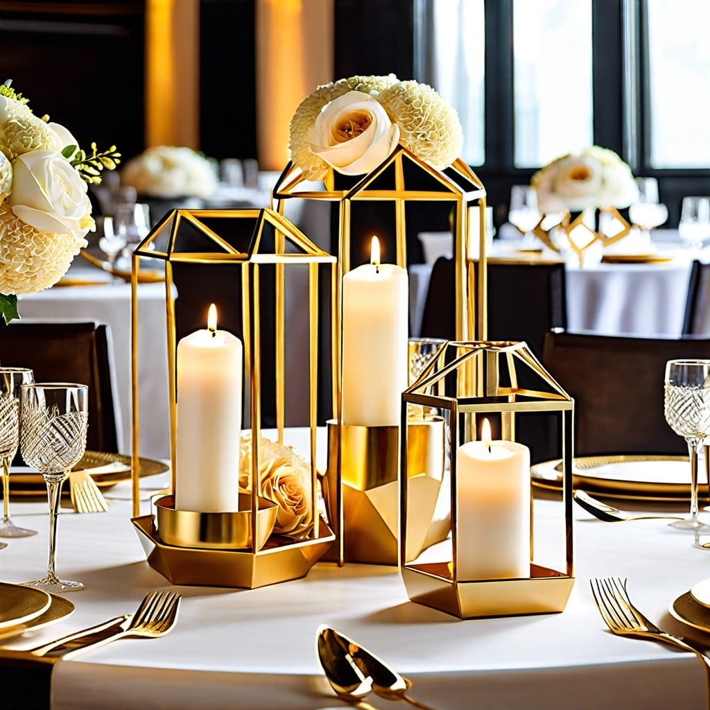 gold geometric candle holders