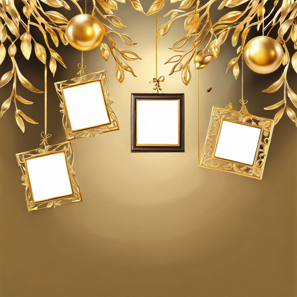 golden tree branches with hanging photo frames