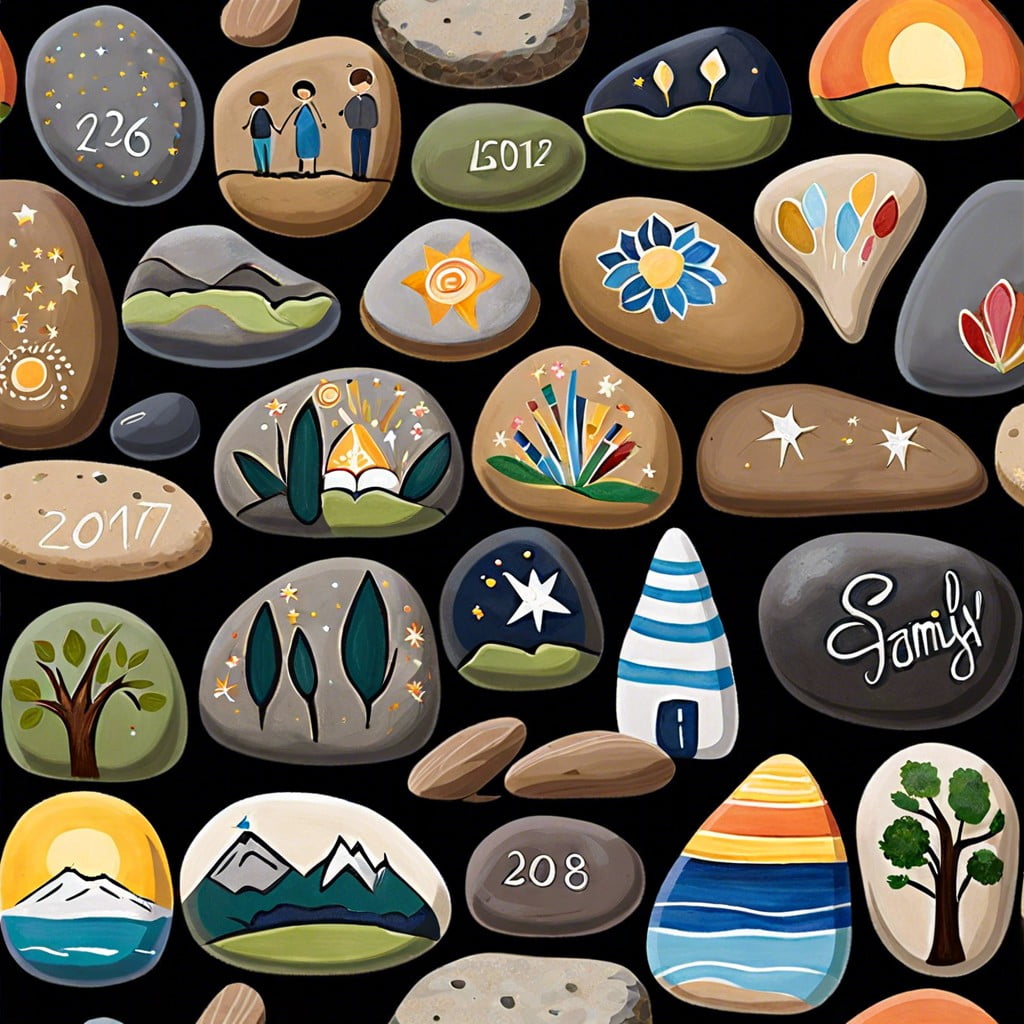 hand painted rocks with family milestones