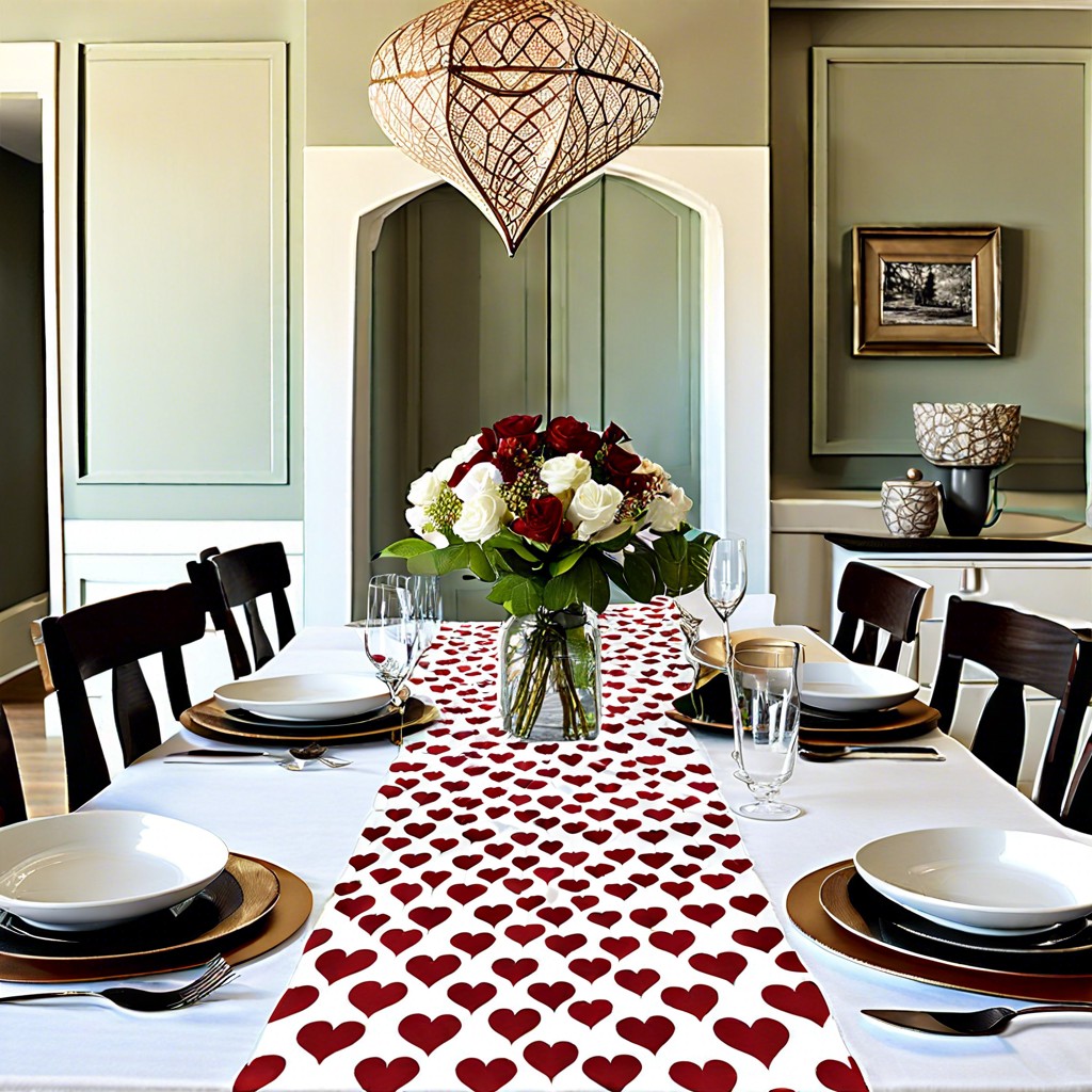 heart printed table runners