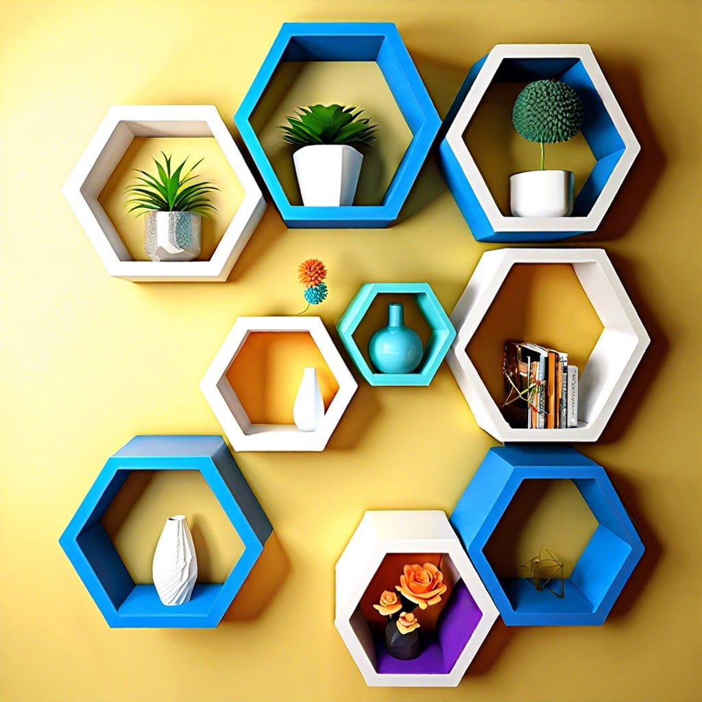 hexagon shaped wall shelves