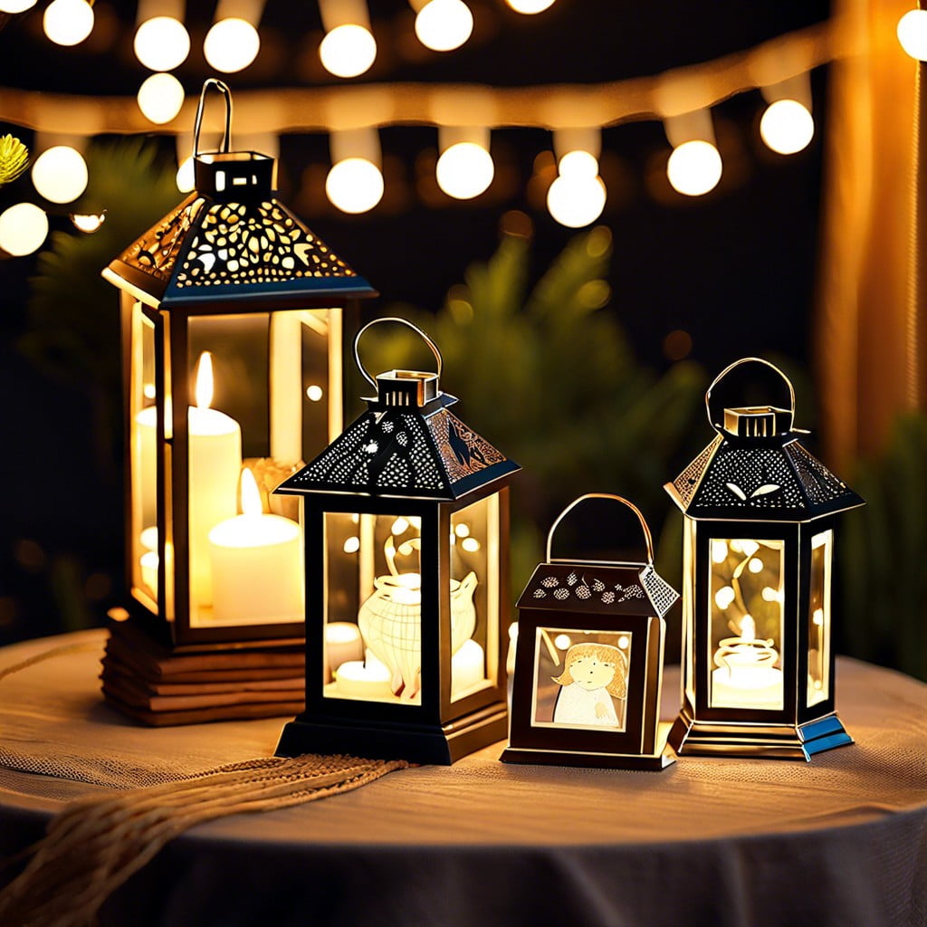 lanterns with pictures and fairy lights inside
