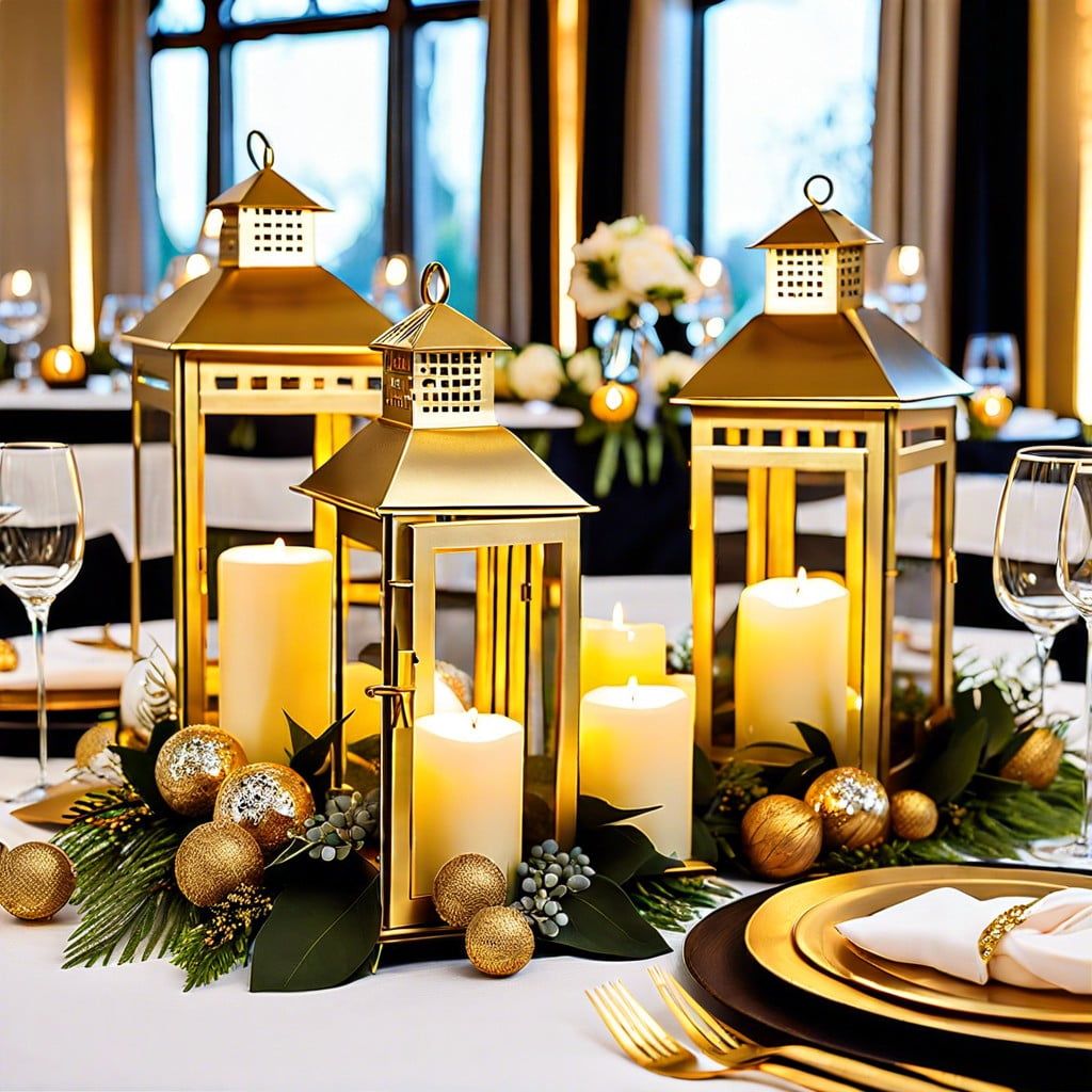 metallic gold lanterns with led candles