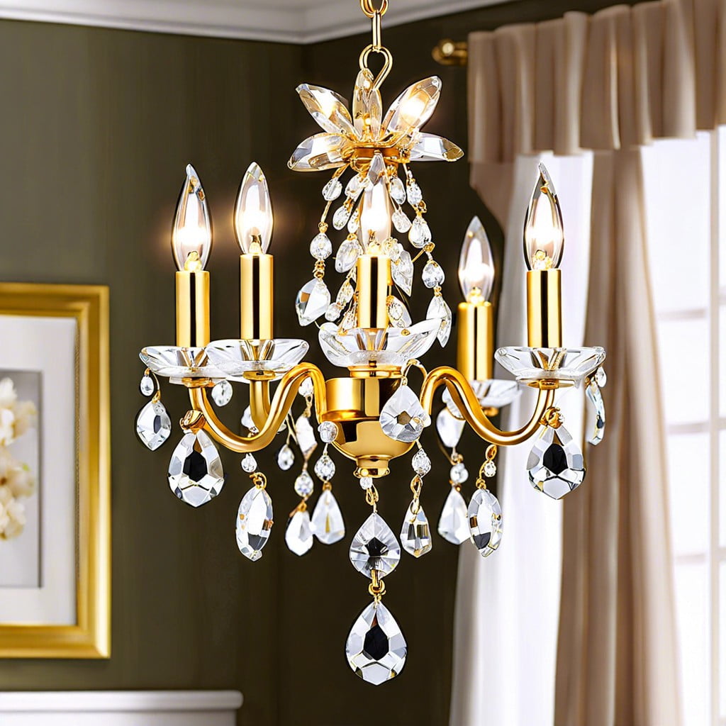 mini gold chandeliers with faux crystals