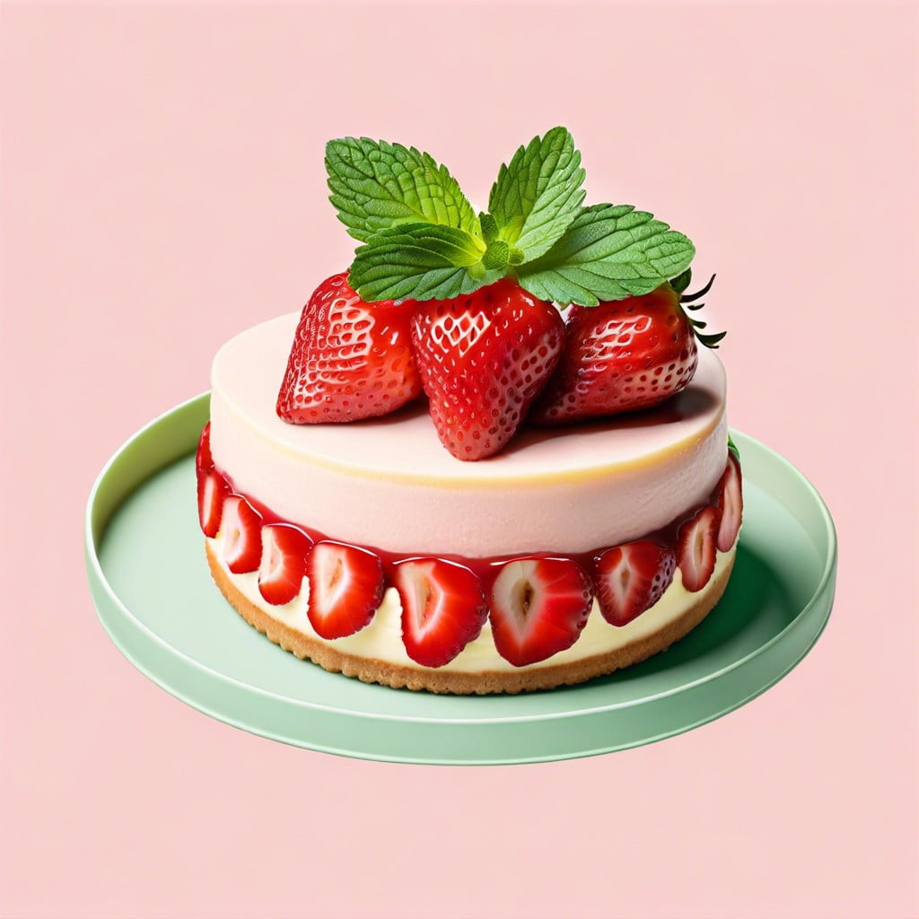 mint leaves with strawberry halves