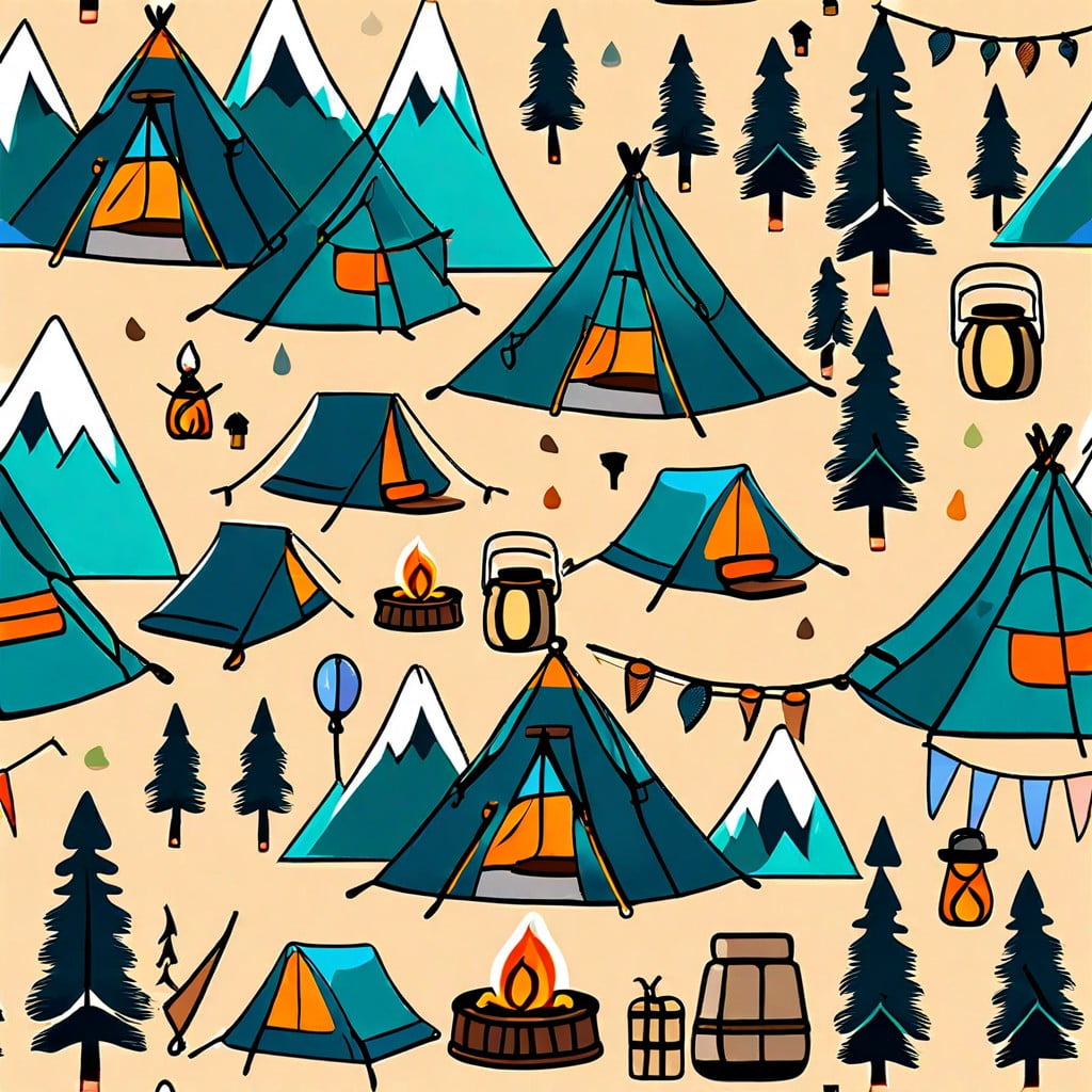 mountain adventure with camping gear decor