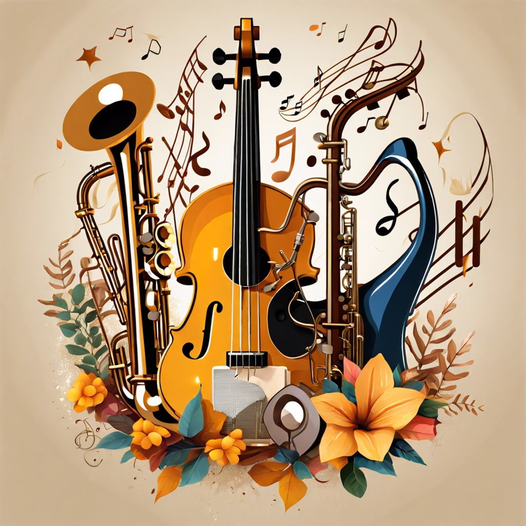 music notes and instruments