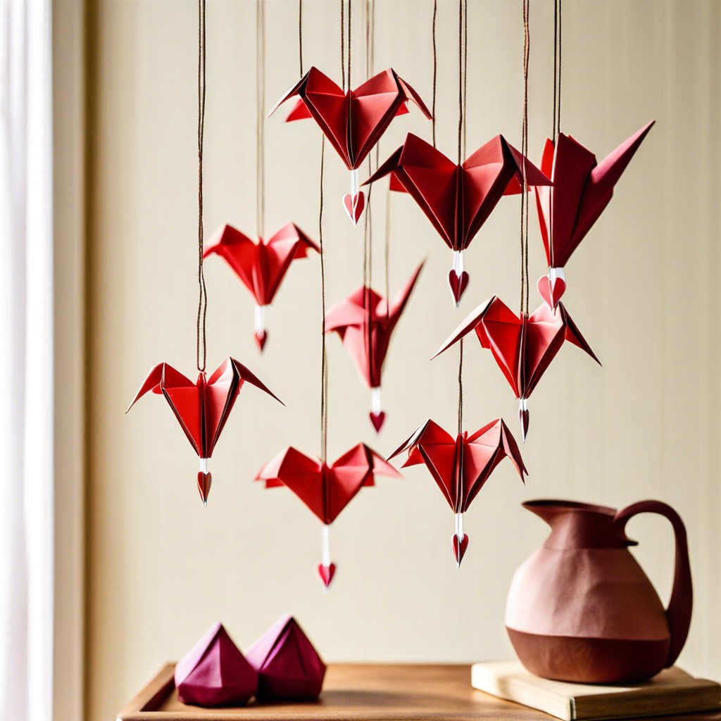 origami heart mobiles