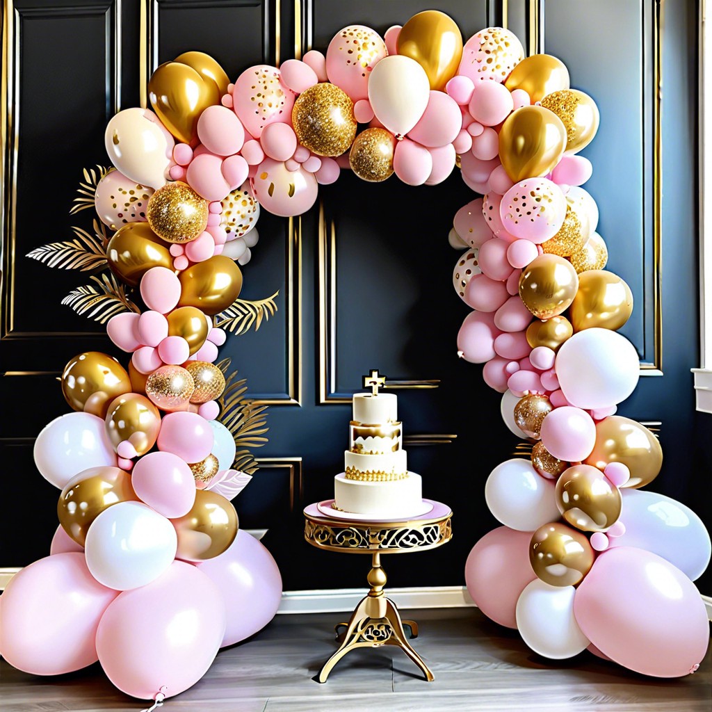 pink and gold balloon arch