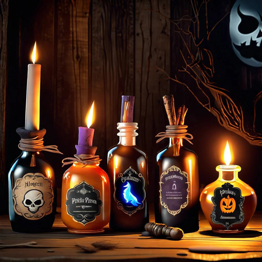 potion bottles with unique labels