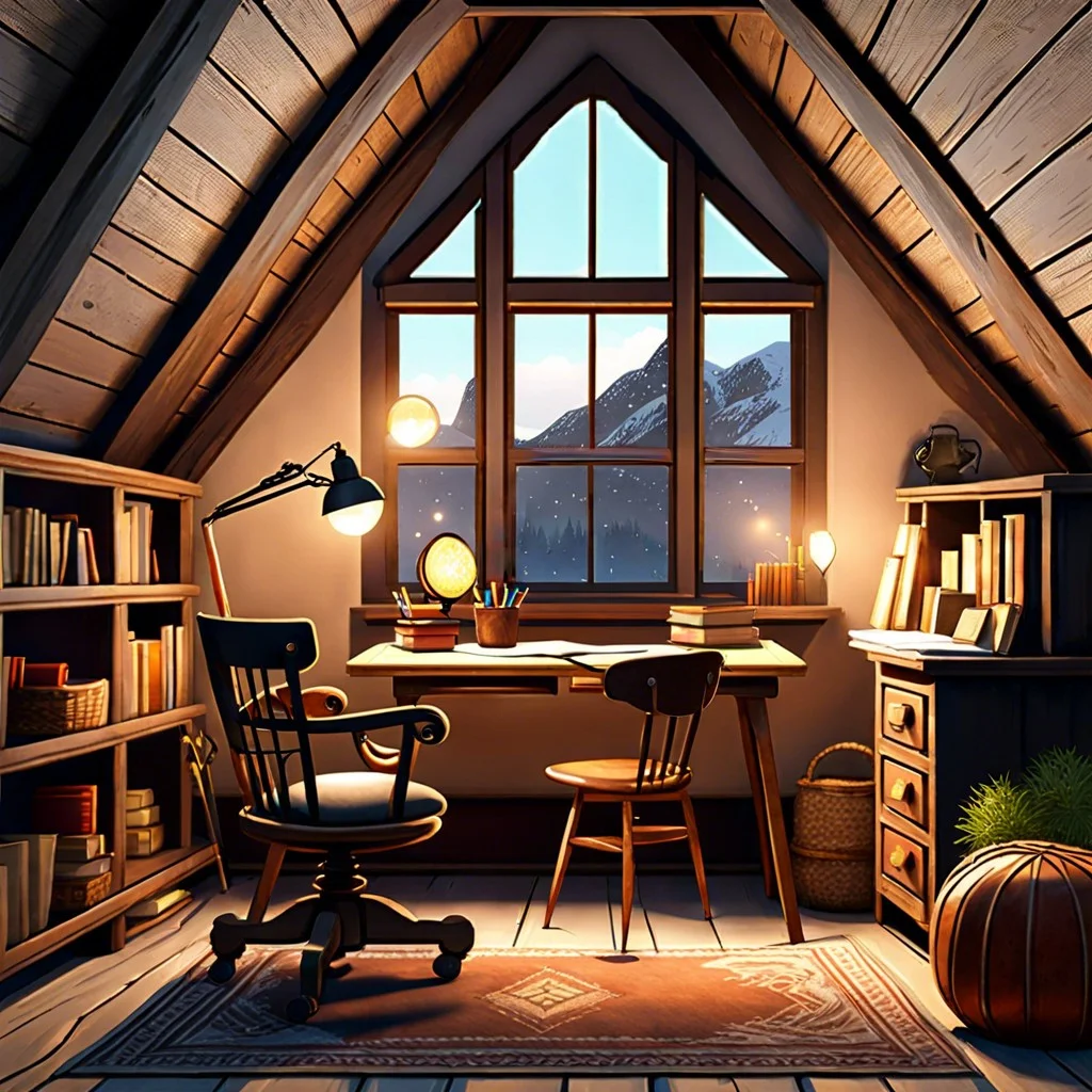 rustic attic study