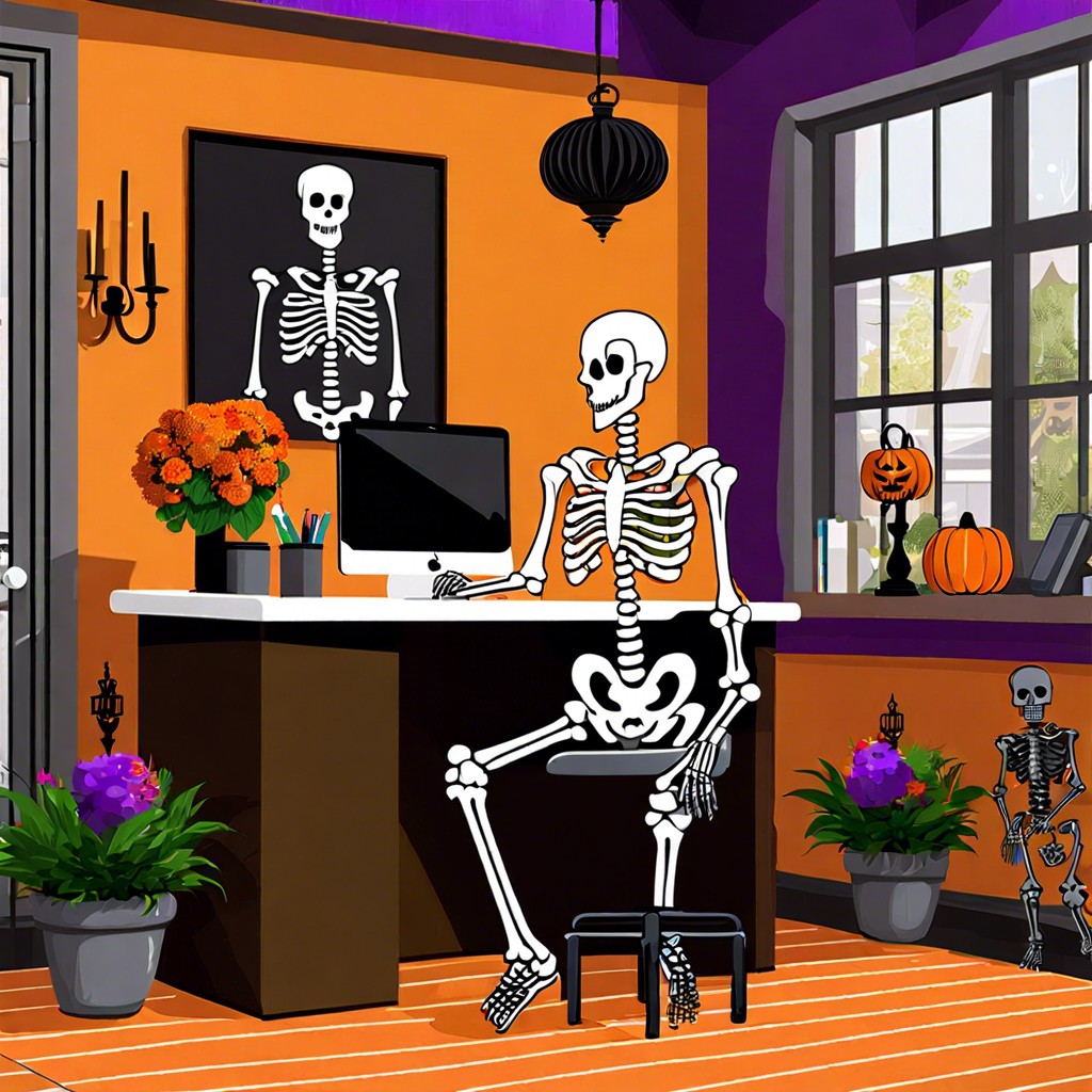 skeleton receptionist at entrance