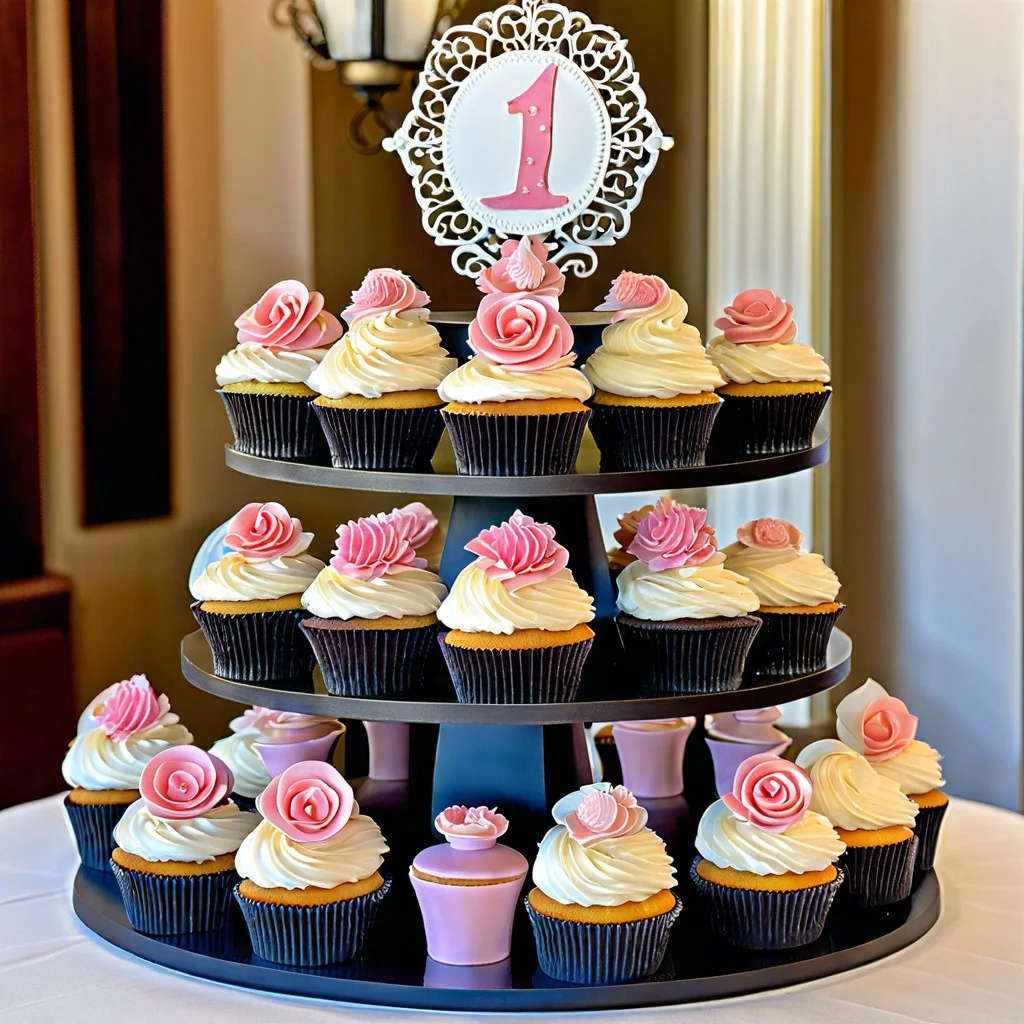 themed cupcakes on stands