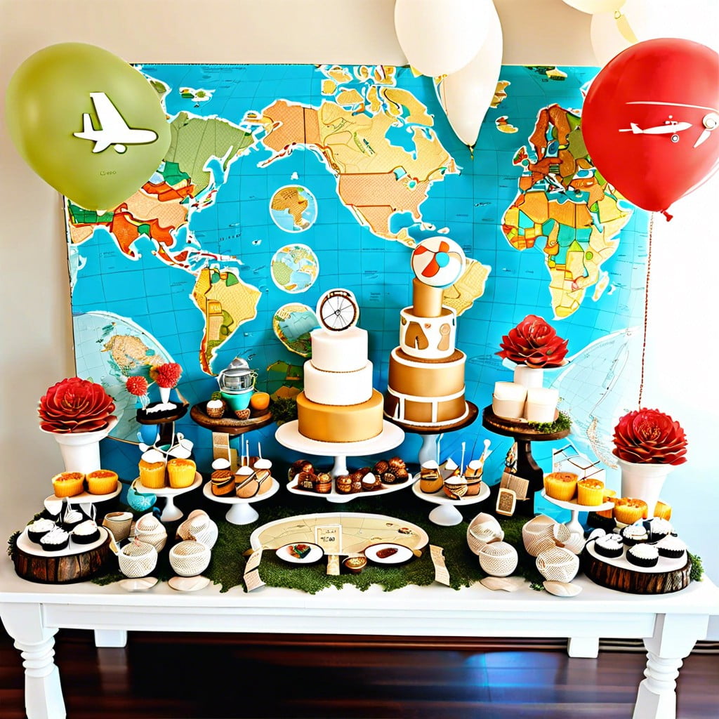 travel themed party with maps and globes