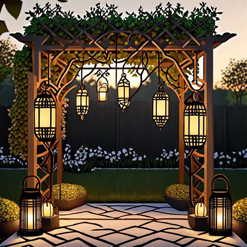 trellis lattice with hanging lanterns