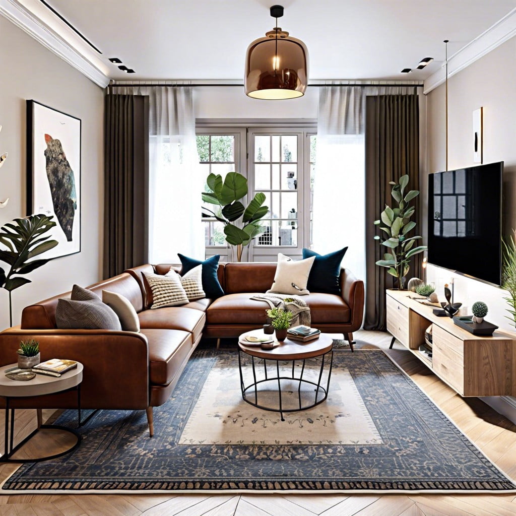 use large rugs to define spaces